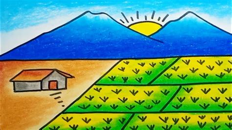 kabukiran drawing|Easy Rice Fields Scenery Drawing .